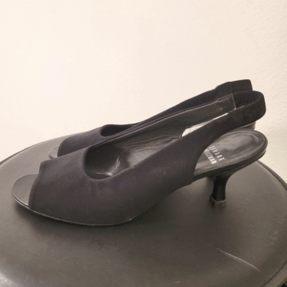 Stuart Weitzman Black Suede Open-Toe Slingback Heels Sz. 7 M - Picture 9 of 12